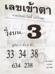เลขเด็ด หวยเข้าตา 16/5/66