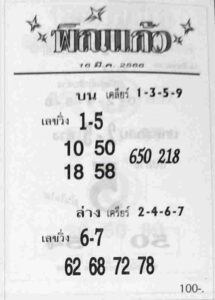 เลขหวยพิณแก้ว 1/6/66