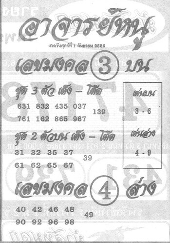 หวยไทย อาจารย์หนู 1/9/66 