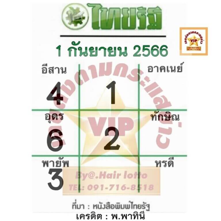 หวยไทย ไทยรัฐ 1/9/66
