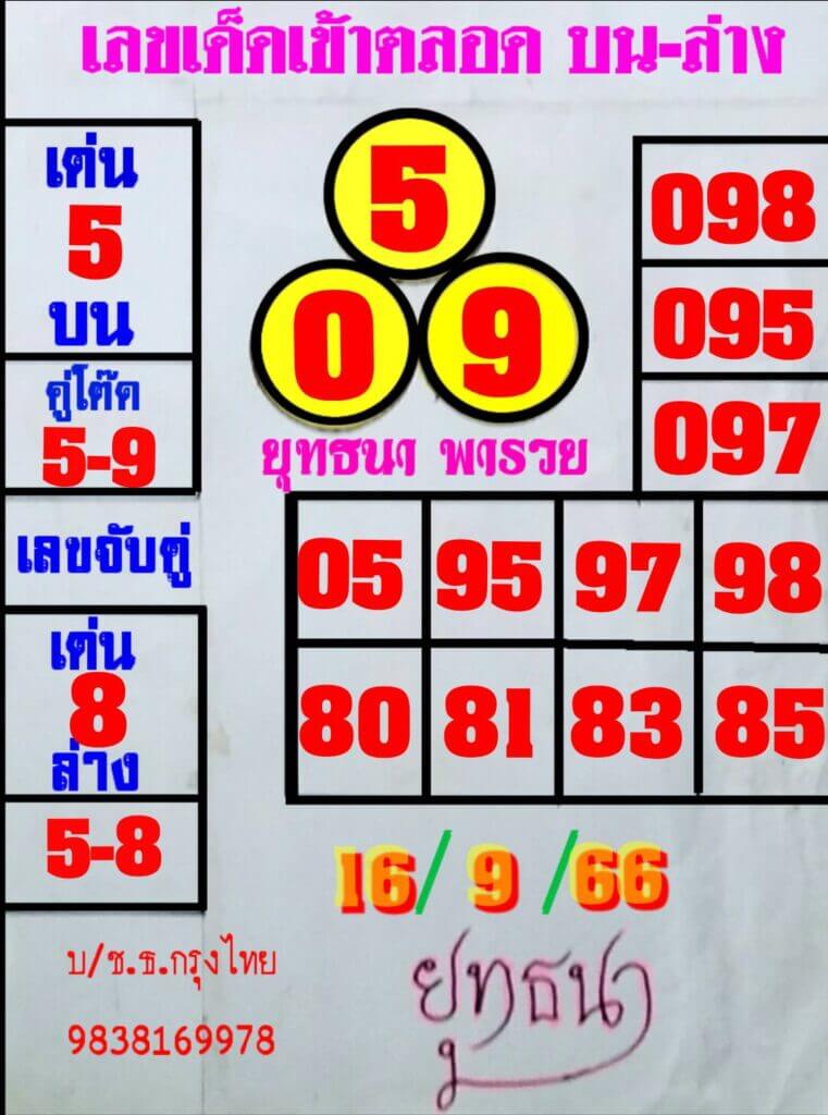 หวยไทย ยุทธนาพารวย 1/10/66 