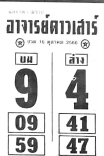 หวยไทย อาจารย์ดาวเสาร์ 16/10/66