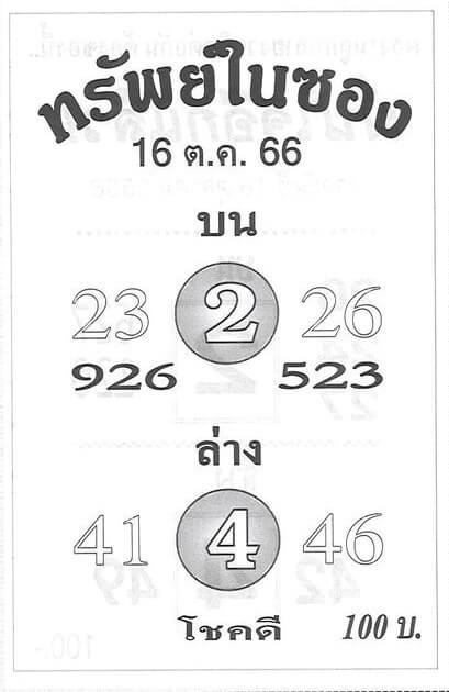 หวยไทย ทรัพย์ในซอง 16/10/66