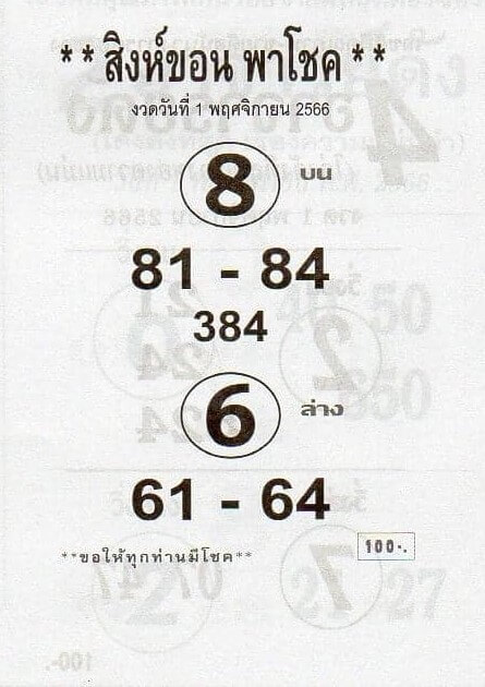 หวยไทย สิงห์ขอน 1/11/66
