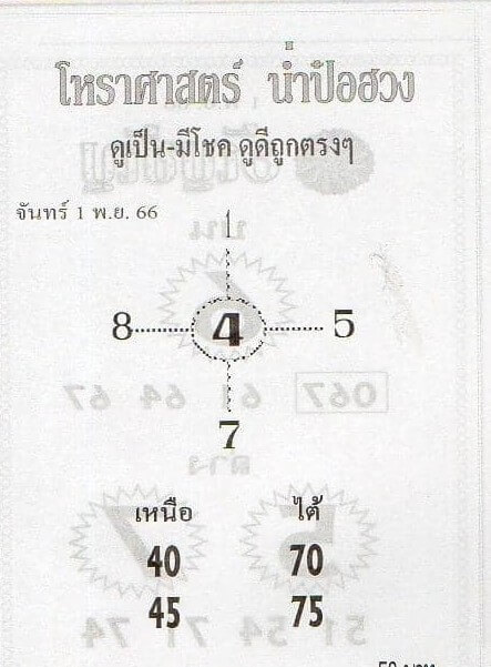 หวยไทย น่ำป๋อฮวง 1/11/66
