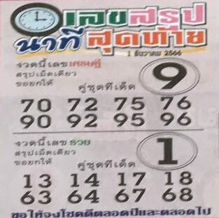 หวยไทย เลขสรุปนาทีสุดท้าย 1/12/66