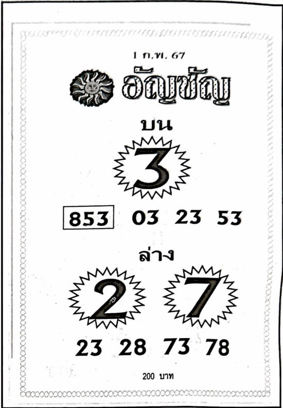 หวยไทย อัญชัญ 1/2/67